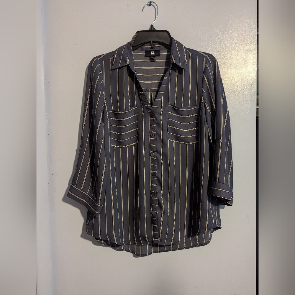 Blue with stripes, button-up